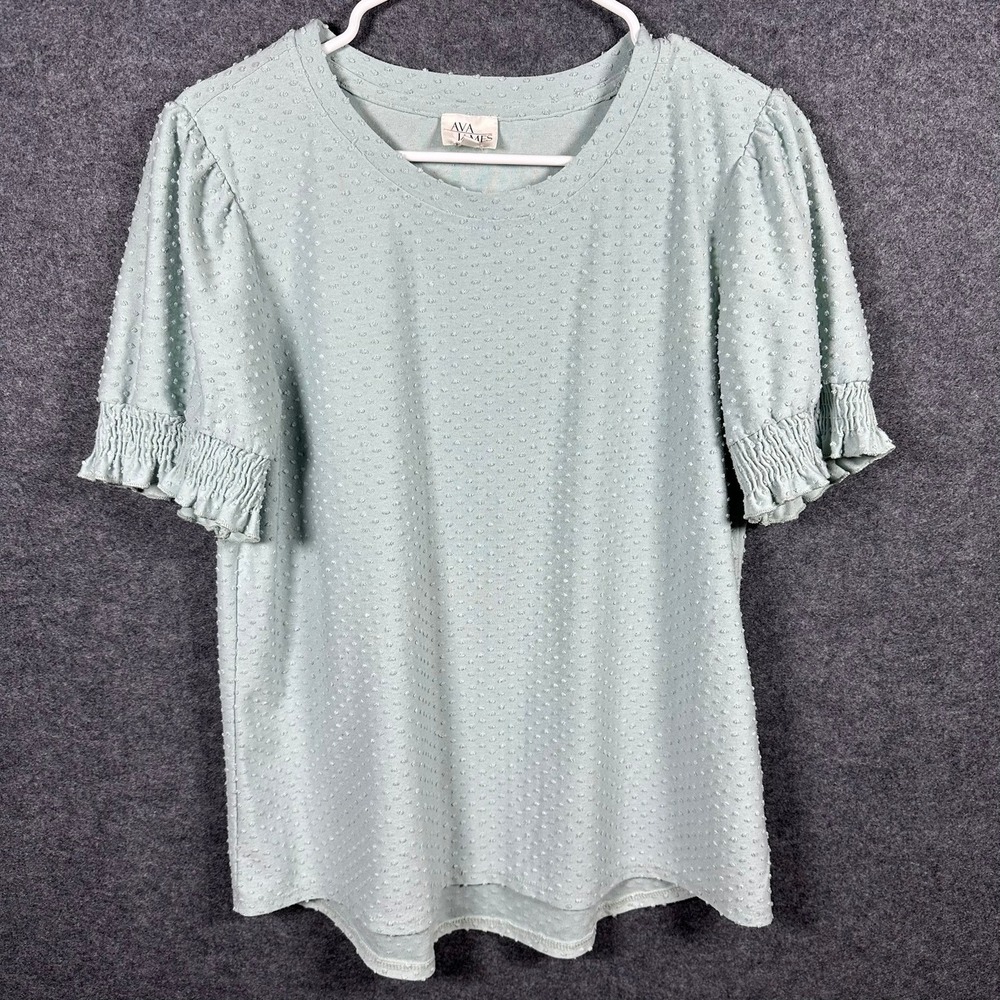 Ava James Sage Green Swiss Dot Puff Sleeve Smocked Cuff Blouse Top Large